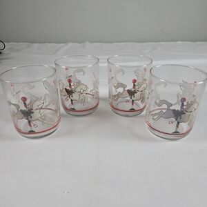 Vintage Libbey Christmas Carousel Horse‎ Glasses Set of 4 Holiday Old Fashion
